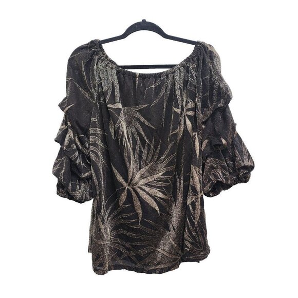 MSK Womens Black Metallic Palm Tree Print Ruched Top Size 2X  Party Dressy - Picture 1 of 10
